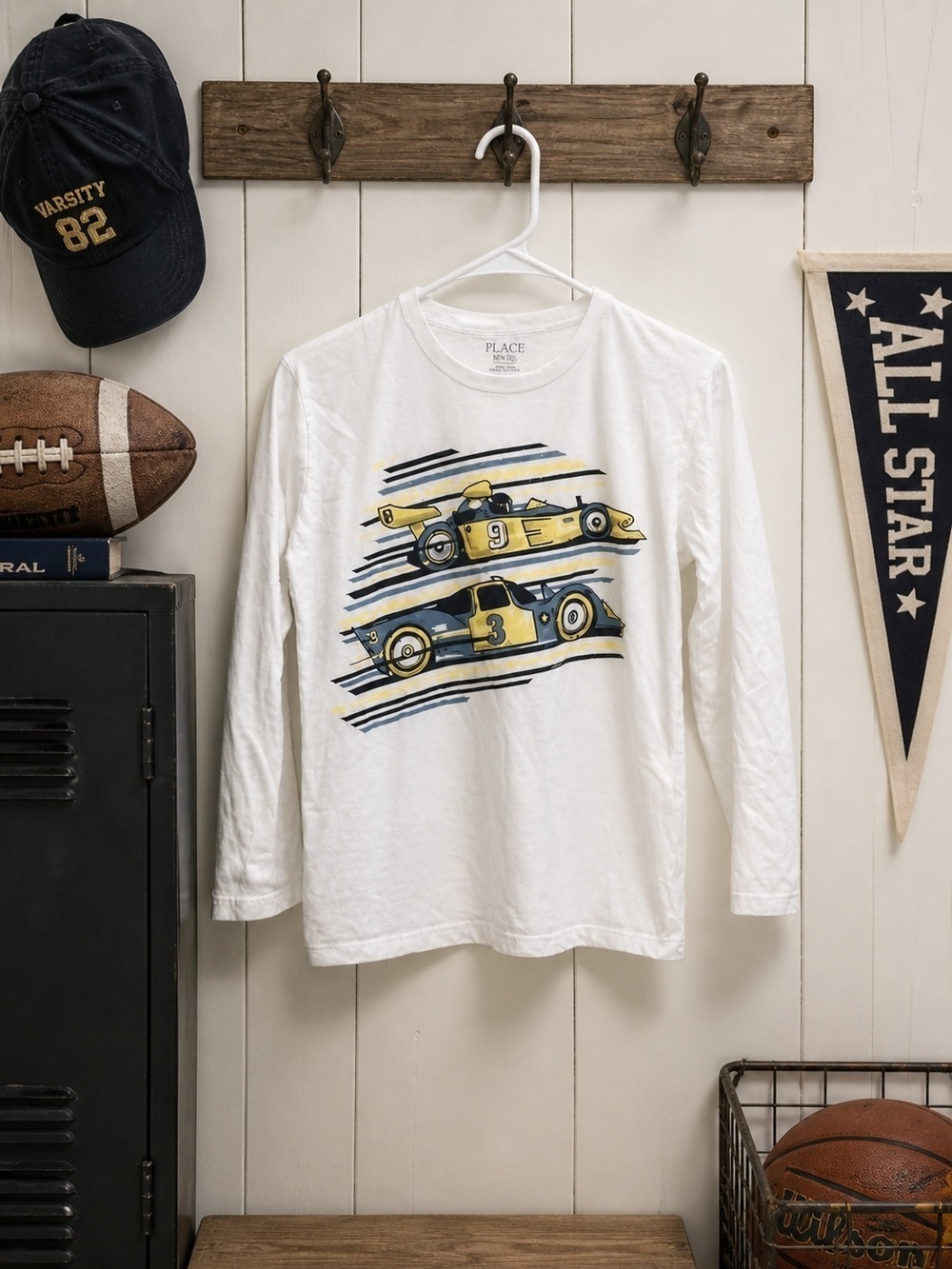 The Children’s Place Boys XL White Race Car Graphic Tee
